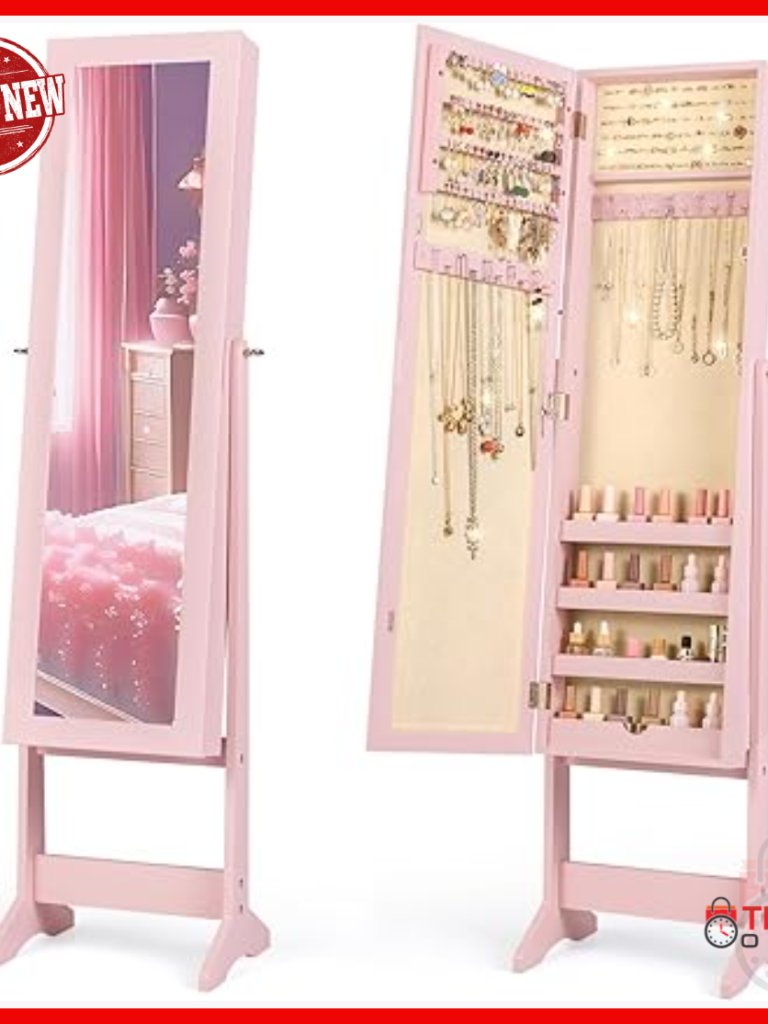 Full Length Mirror Jewelry Armoire Organizer With Large Storage